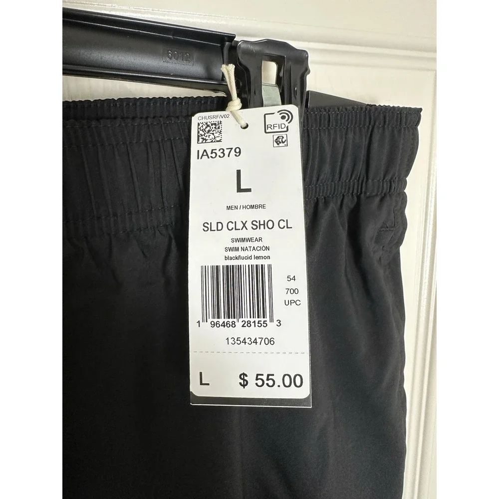 Adidas Black/Lucid Lemon‎ CLX Classic-Length Swim Shorts Men Size Large NWT